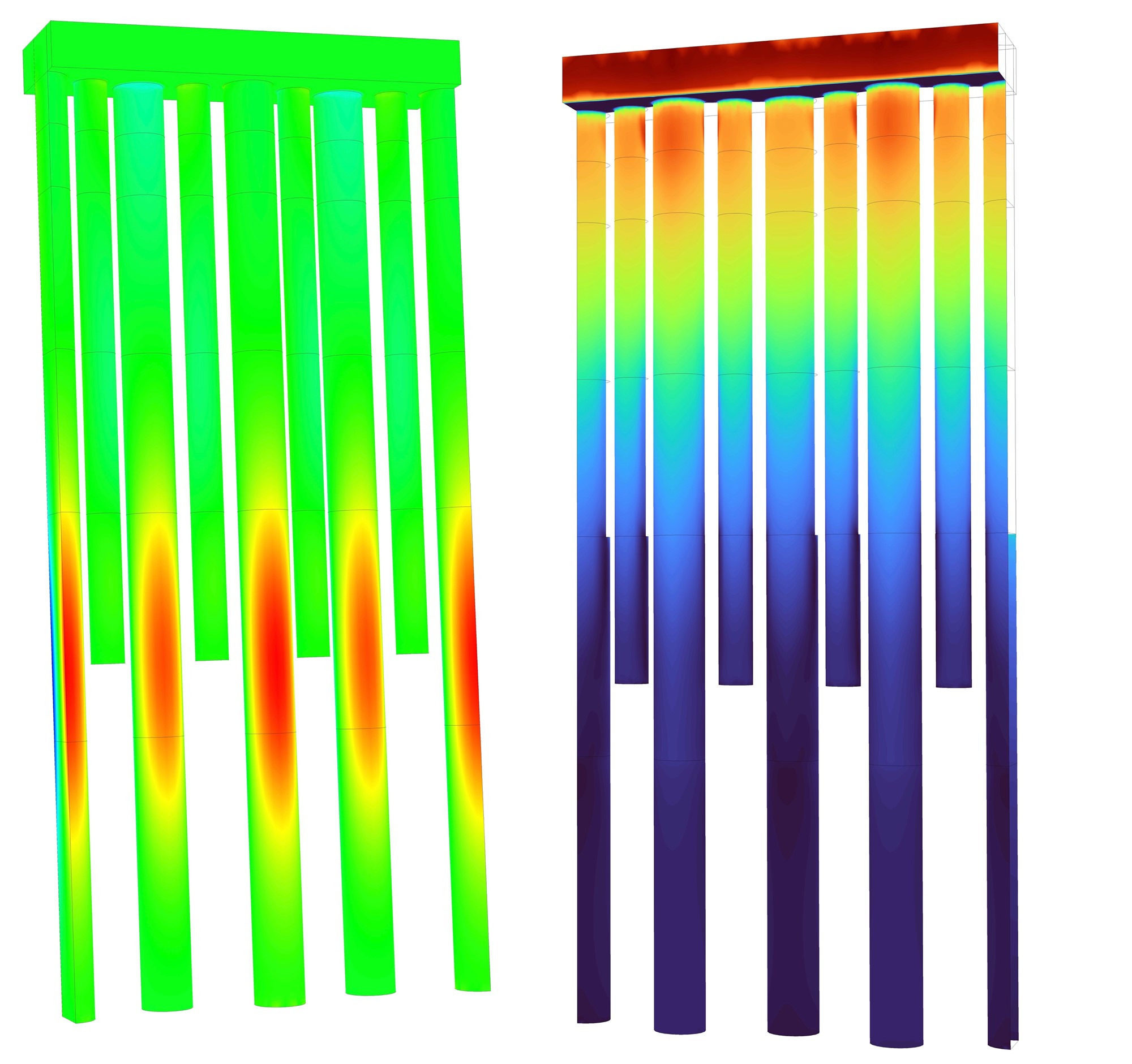 Figure 7: Pile stresses and relative shear displacement at ground-structure interface